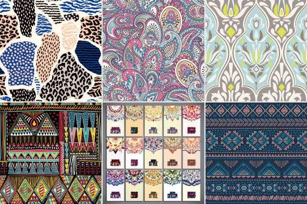 少数民族部落特色花纹波西米亚风格纹理无缝背景图案设计矢量素材