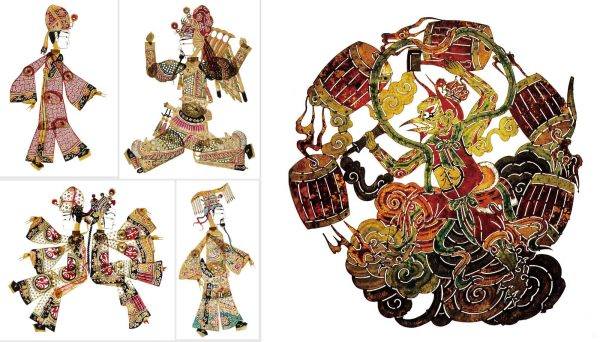 中国古代民间皮影戏传统艺术灯影戏影子戏戏剧人物图案设计素材图