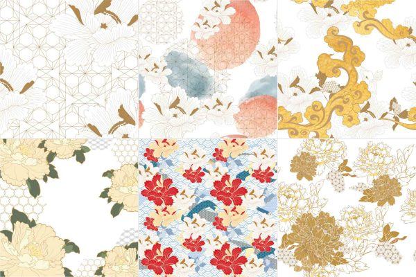 传统古典复古手绘植物牡丹花卉印花纹理背景包装图案矢量素材