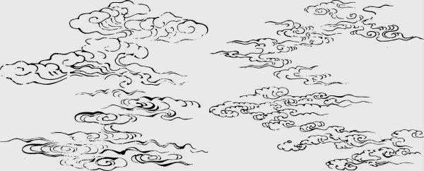 手绘古典传统云纹祥云云朵图案纹样线描AI矢量线稿设计素材PNG