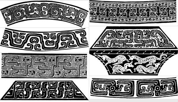 中国古代传统春秋战国青铜器纹样图案拓片AI矢量拓印PNG设计素材