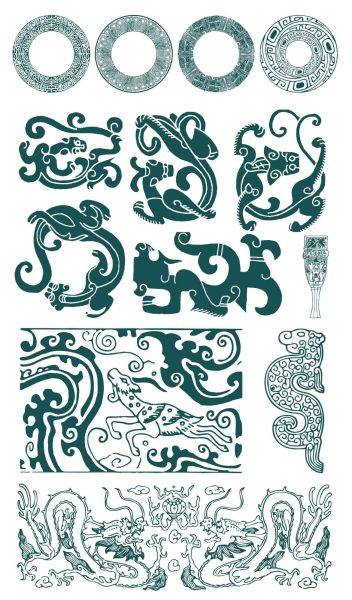 青铜器传统三星堆面具太阳神鸟饕餮纹样装饰图案AI矢量PNG素材