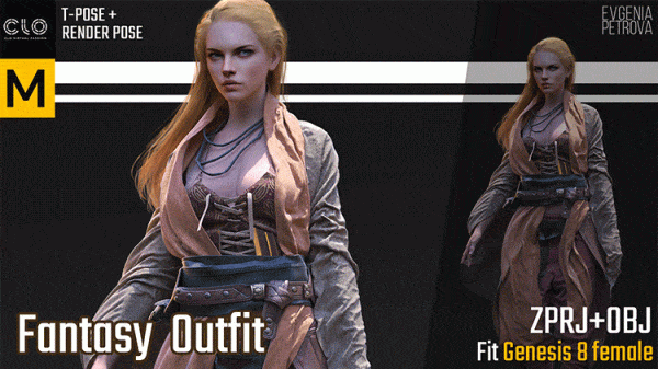 MD380-CLO3D复古奇幻风格女侠服装obj模型zprj