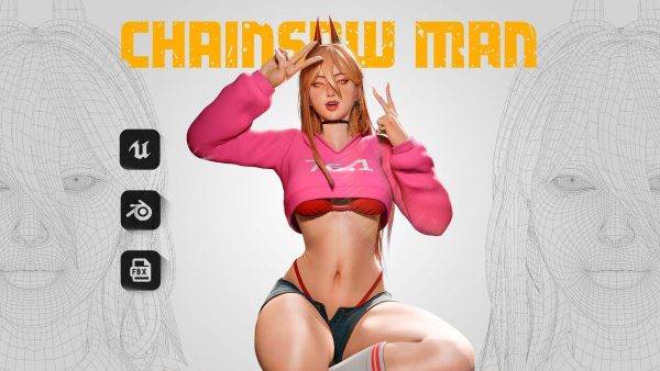 电锯侠美少女模型Power Chainsawman R2 Studio-虚幻5 UE4 FBX Blender