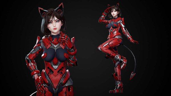 UE科幻赛博猫女郎福音可爱机械女孩角色模型Cosmo Cat Girl