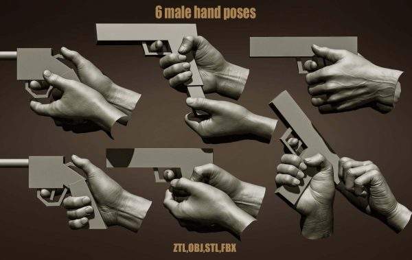 ZBrush6款握枪射击手部姿势雕刻ZTL模型FBX-OBJ-STL