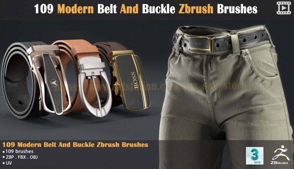 zbrush109款皮带扣皮革腰带zbp笔刷FBX模型OBJ素材ZB建模雕刻