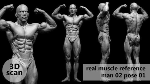 男性身体3D扫描FBX模型STL肌肉real muscleanatomy Man02 pose 01