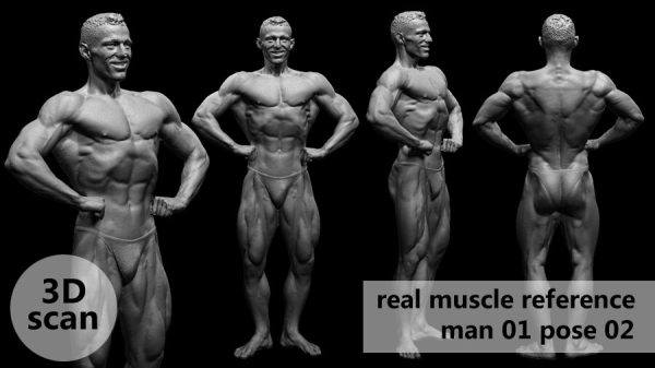 真实男性人体肌肉3D扫描FBX STL模型muscleanatomy Man01 pose 02