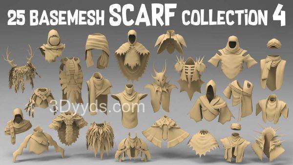 C4D魔法披风斗篷围巾面罩3D模型素材FBX格式OBJ建模雕刻渲染MAYA