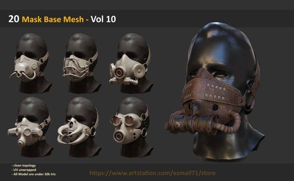 C4D面具面罩3D模型FBX格式OBJ素材源文件白模基础网格建模雕刻MAX