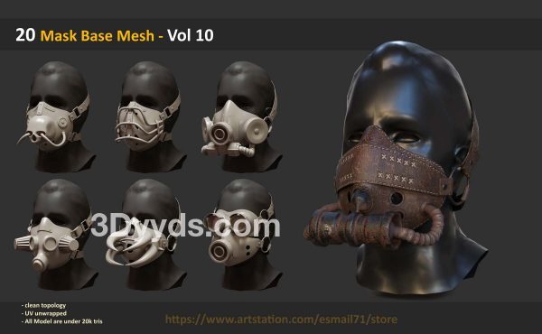 C4D面具面罩3D模型FBX格式OBJ素材源文件白模基础网格建模雕刻MAX