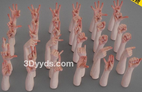 低面写实Blender男性手指手掌数字母手势C4D FBX OBJ MAX 3D素材