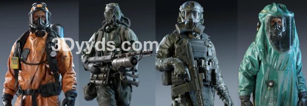 Blender防化服战士角色模型PBR写实风格带骨骼科幻人物FBX素材OBJ