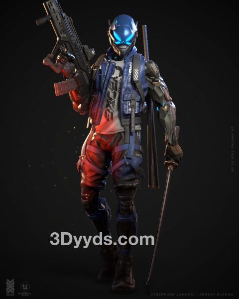 赛博朋克人物枪手maya游戏角色模型杀手max未来战士FBX建模3D素材C4D