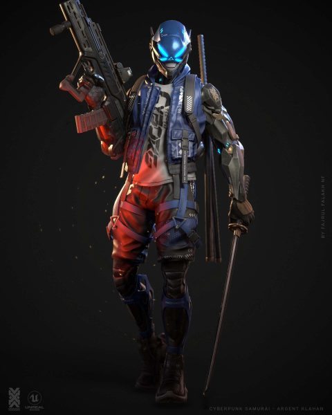 赛博朋克人物枪手maya游戏角色模型杀手max未来战士FBX建模3D素材C4D