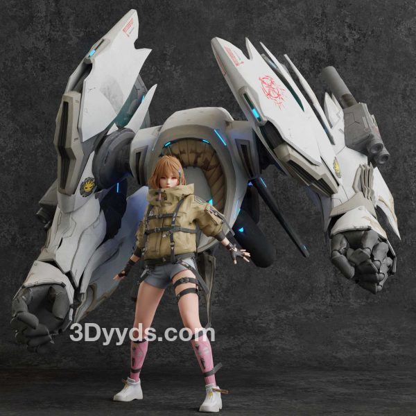 Blender卡通人物3D模型PBR角色动漫可爱少女战士带骨骼绑定CG素材