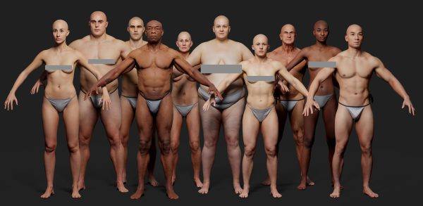 10个可调节zbrush人体扫描模型带贴图 Animation Ready Body Scan Pack