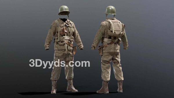 Blend二战士兵服装3D模型MAX写实PBR素材OBJ格式FBX建模渲染