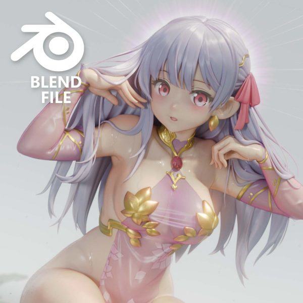 Blender卡通人物模型3D动漫角色Q版次世代美女孩手办CG模型带骨骼4