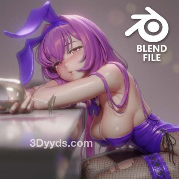 Blender卡通人物模型3D动漫角色Q版次世代美女孩手办CG模型带骨骼9