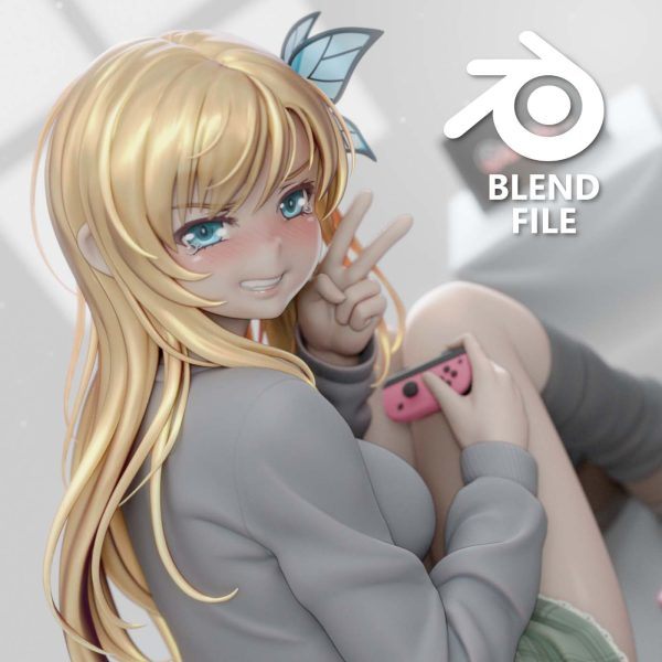 Blender卡通人物模型3D动漫角色Q版次世代美女孩手办CG模型带骨骼10