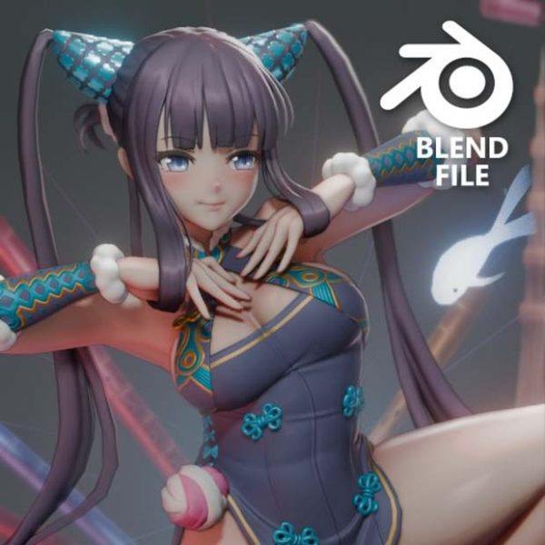 Blender卡通人物模型3D动漫角色Q版次世代美女孩手办CG模型带骨骼14