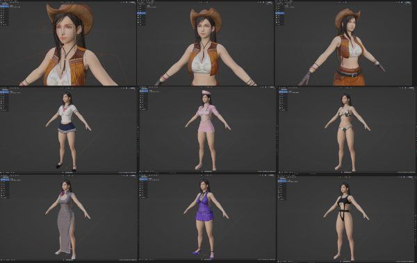 Blender蒂法MOD次世代动漫牛仔美女3D人物角色PBR模型带骨骼绑定CG素材