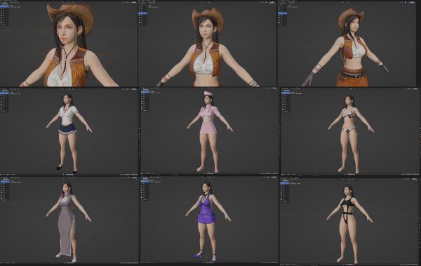 Blender蒂法MOD次世代动漫牛仔美女3D人物角色PBR模型带骨骼绑定CG素材