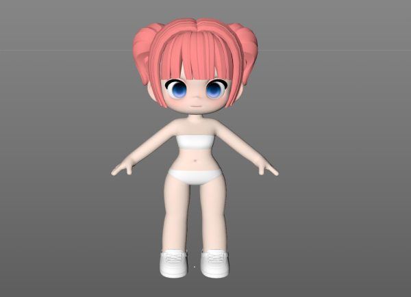 卡通可爱Q版小女孩3D模型Blender人物建模C4D-FBX-OBJ-MAX