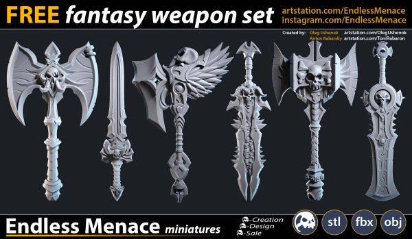 剑斧头武器3D模型兵器高模–魔鬼战斧战神武器（Blender-FBX-OBJ-犀牛nomad）