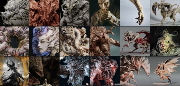 keita okada作品集、异形生物怪物雕刻参考图片