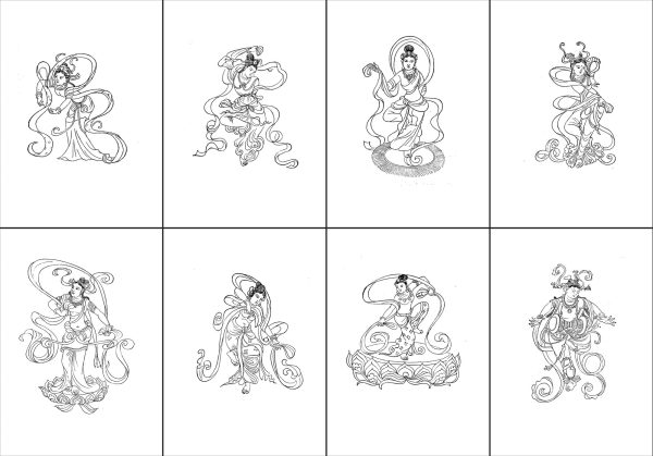 83张白描底稿线描工笔画敦煌舞姿
