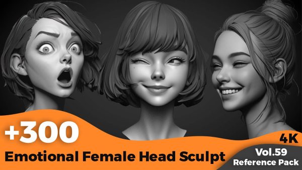 【Zbrush参考图】300+女性头部情绪雕刻参考