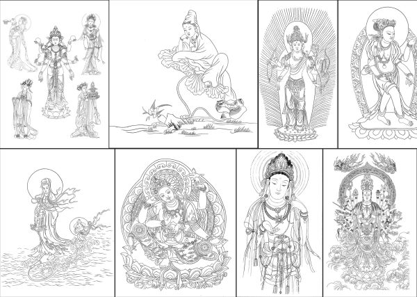 菩萨白描线稿图片素材