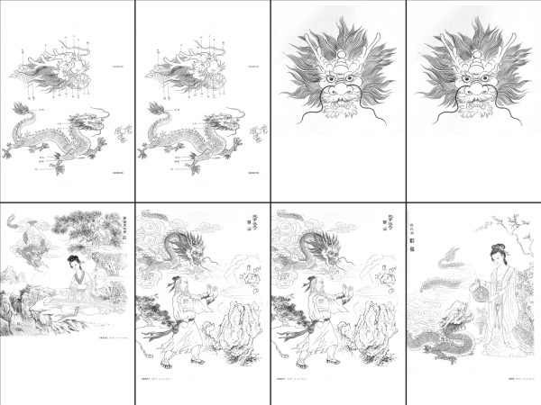龙线描纹样工笔图案图片素材