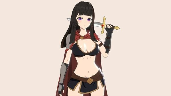 二次元动漫战士女孩–RPG装配角色低多边形3D模型